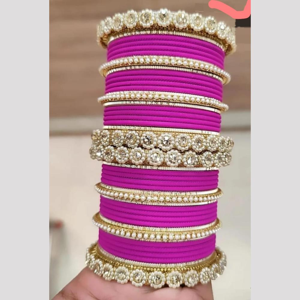 Pooja Bangles Gold Plated Austrian And Pearl Bangles Set