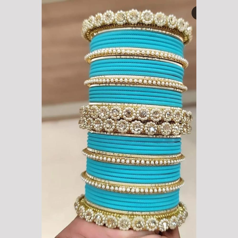 Pooja Bangles Gold Plated Austrian And Pearl Bangles Set