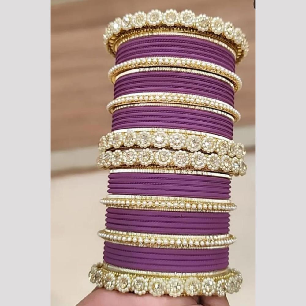 Pooja Bangles Gold Plated Austrian And Pearl Bangles Set