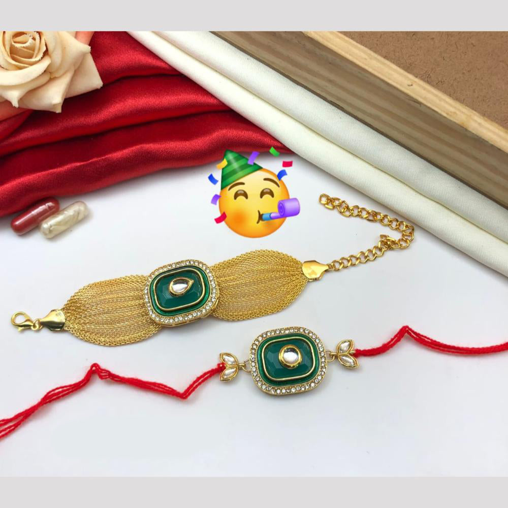 Pooja Bangles Gold Plated Bhaiya And Bhabhi Kundan Stone Rakhi Combo