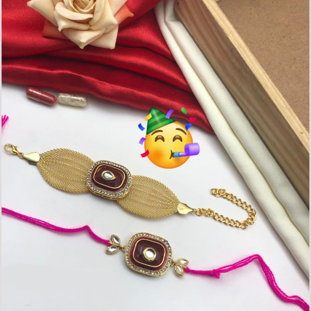 Pooja Bangles Gold Plated Bhaiya And Bhabhi Kundan Stone Rakhi Combo