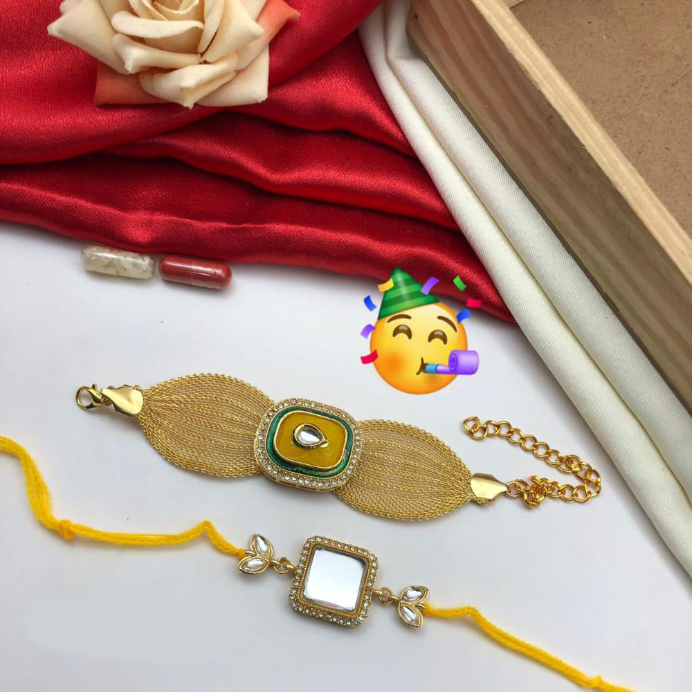 Pooja Bangles Gold Plated Bhaiya And Bhabhi Kundan Stone Rakhi Combo