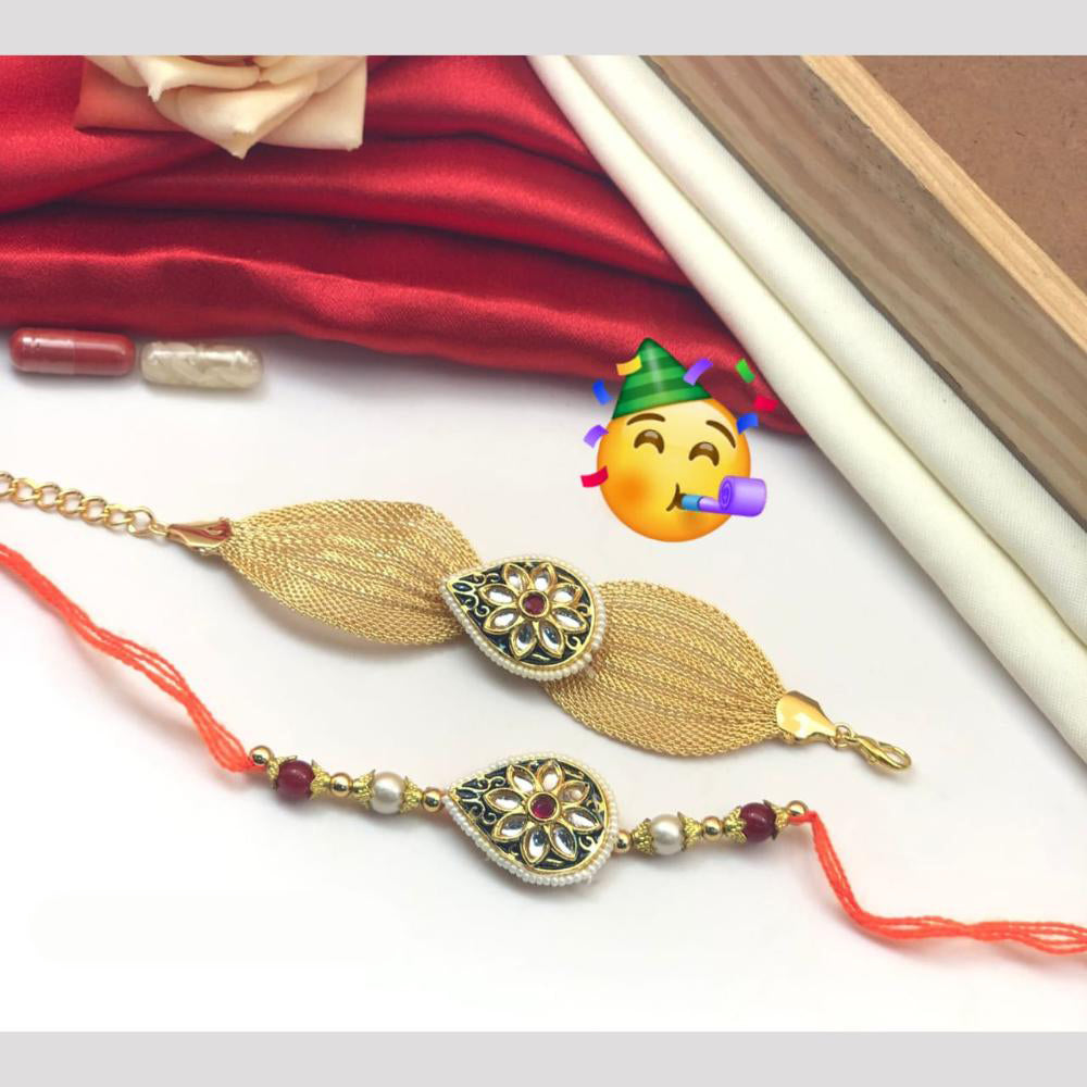 Pooja Bangles Gold Plated Bhaiya And Bhabhi Kundan Stone Rakhi Combo