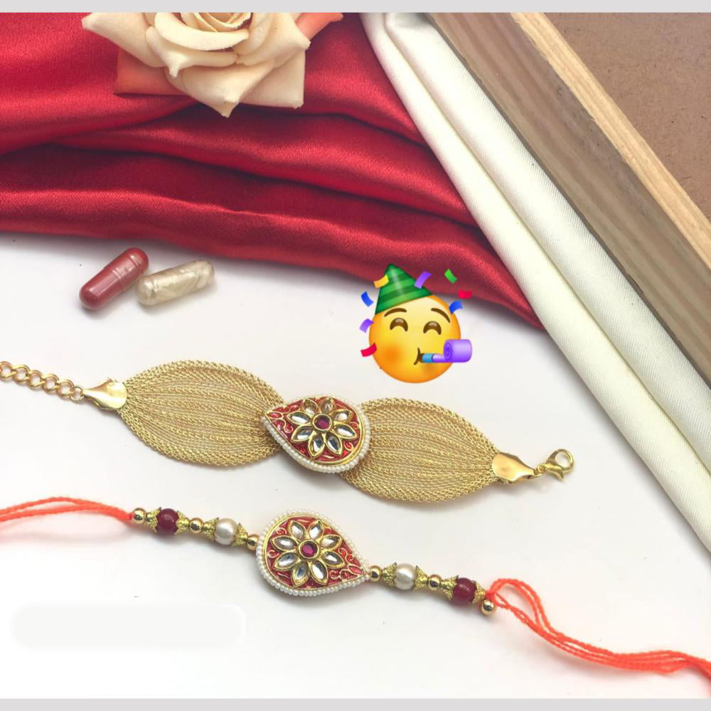 Pooja Bangles Gold Plated Bhaiya And Bhabhi Kundan Stone Rakhi Combo