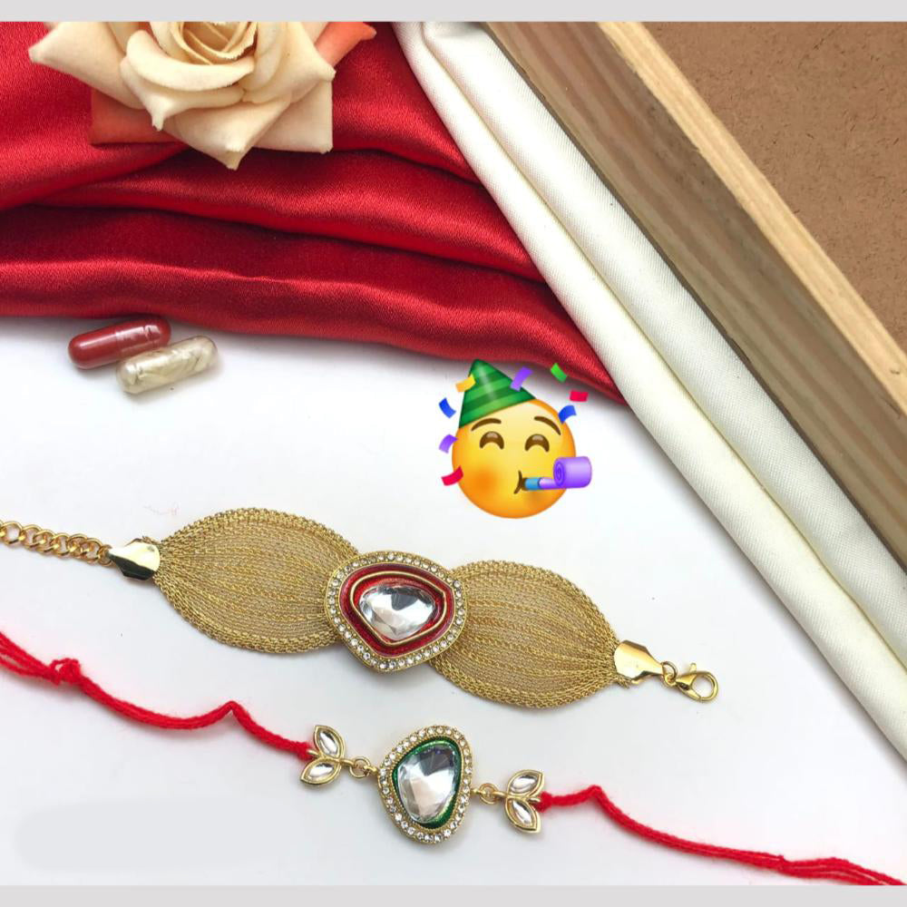 Pooja Bangles Gold Plated Bhaiya And Bhabhi Kundan Stone Rakhi Combo