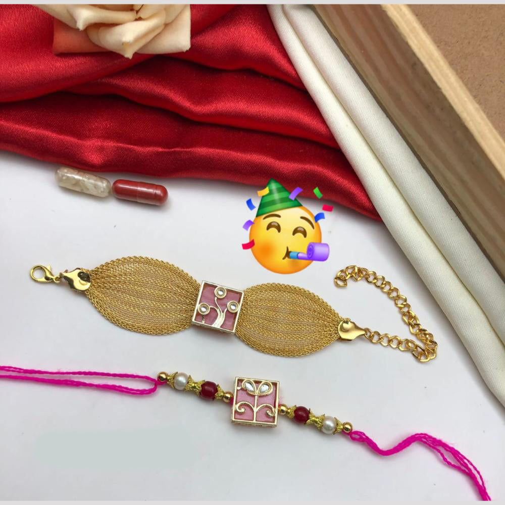 Pooja Bangles Gold Plated Bhaiya And Bhabhi Kundan Stone Rakhi Combo