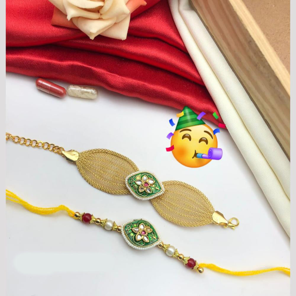 Pooja Bangles Gold Plated Bhaiya And Bhabhi Kundan Stone Rakhi Combo