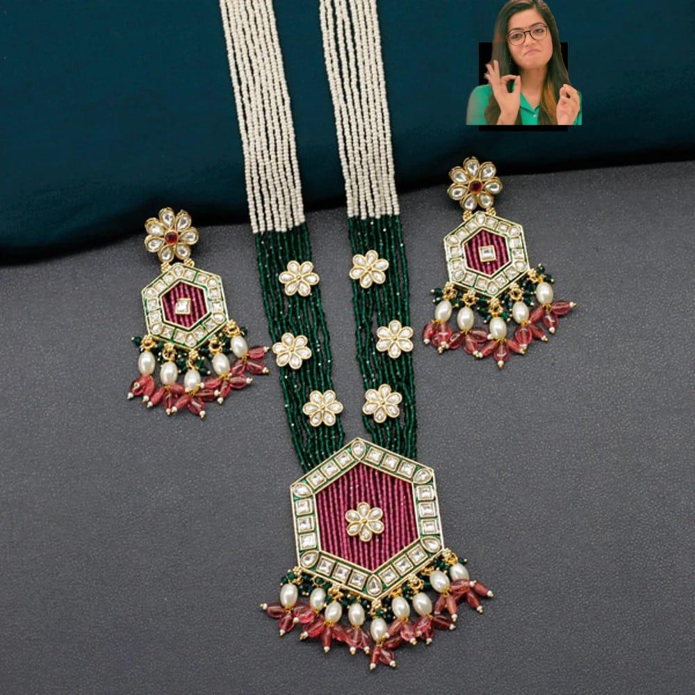 Pooja Bangles Pota Stone & Pearl Long Necklace Set