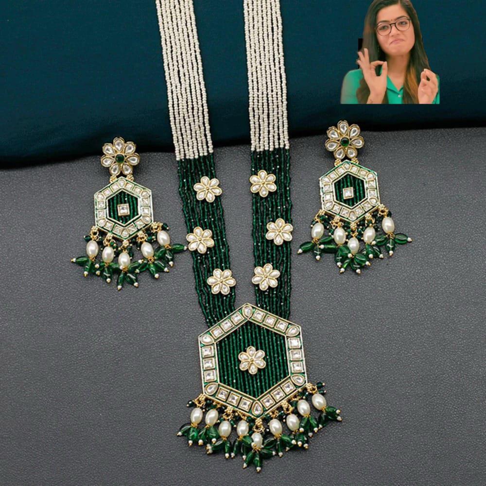 Pooja Bangles Pota Stone & Pearl Long Necklace Set