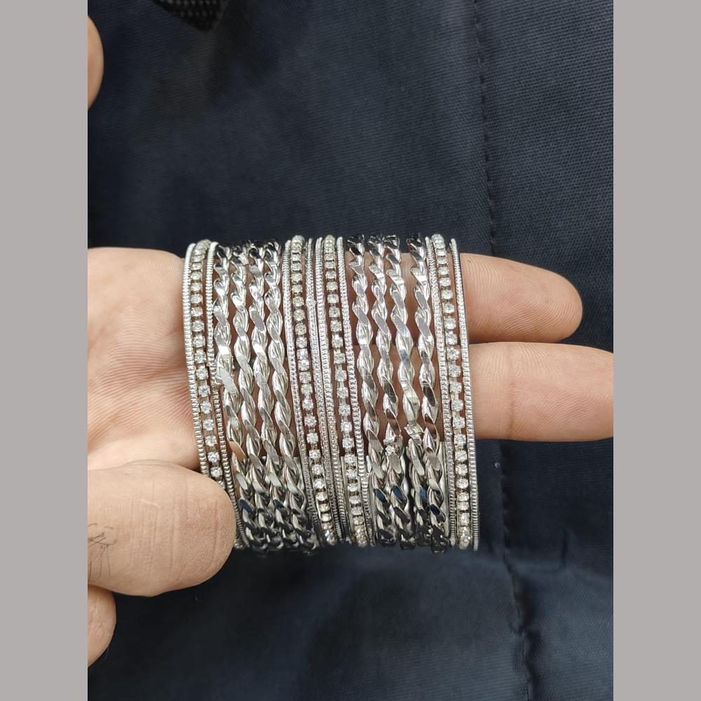 Pooja Bangles Rhodium Plated and Austrian Stone Bangle Set