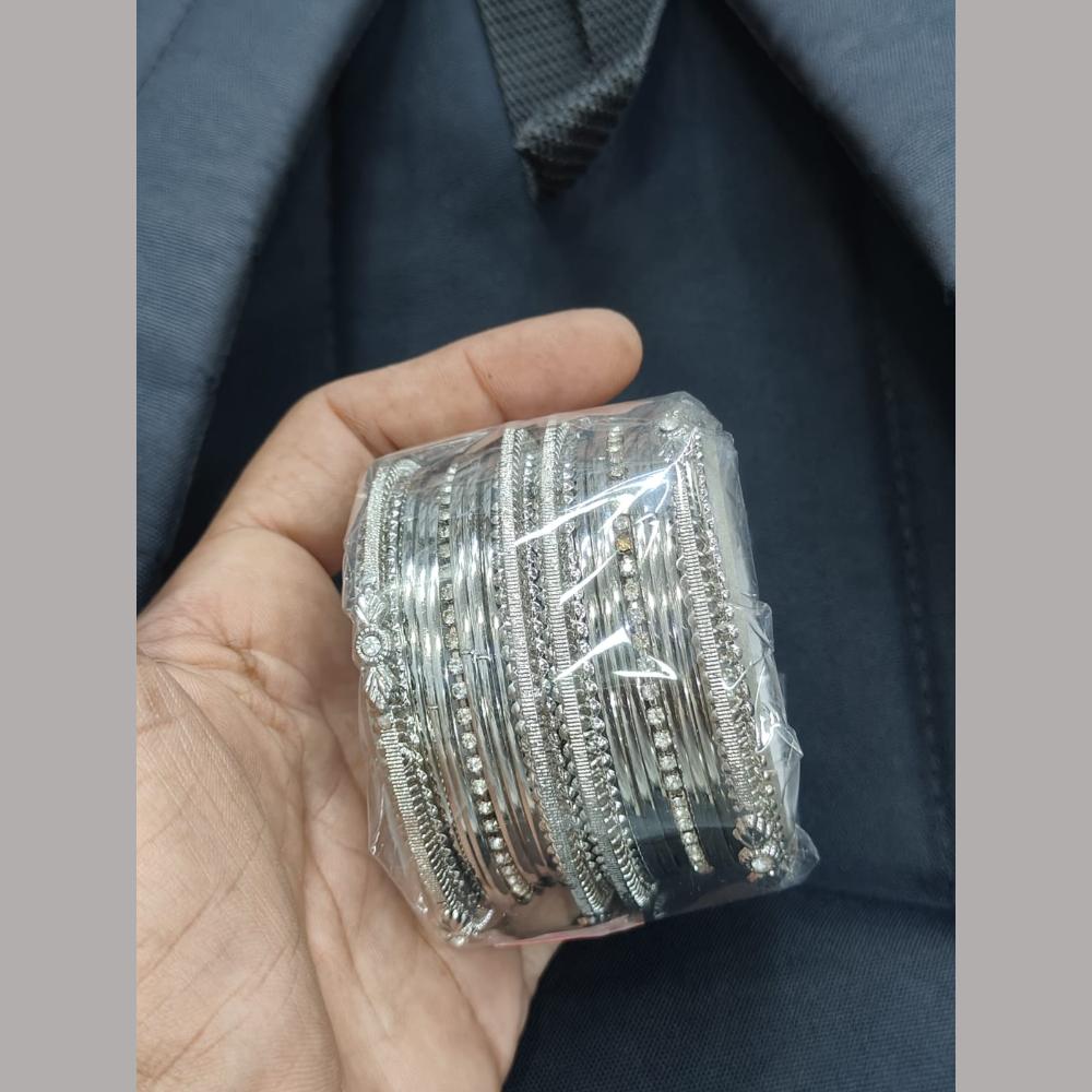 Pooja Bangles Rhodium Plated and Austrian Stone Bangle Set