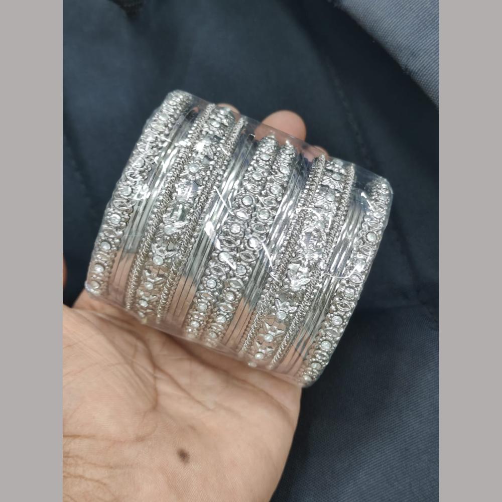 Pooja Bangles Rhodium Plated and Austrian Stone Bangle Set