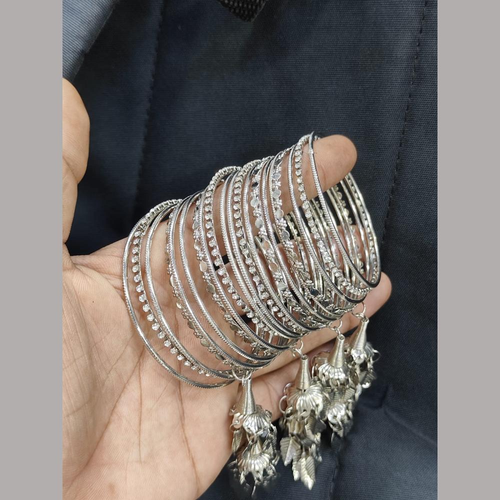 Pooja Bangles Rhodium Plated and Austrian Stone Bangle Set