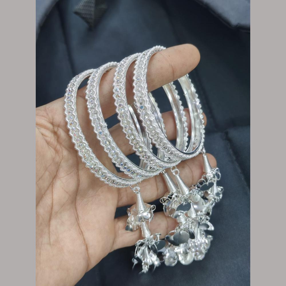 Pooja Bangles Rhodium Plated and Austrian Stone Bangle Set