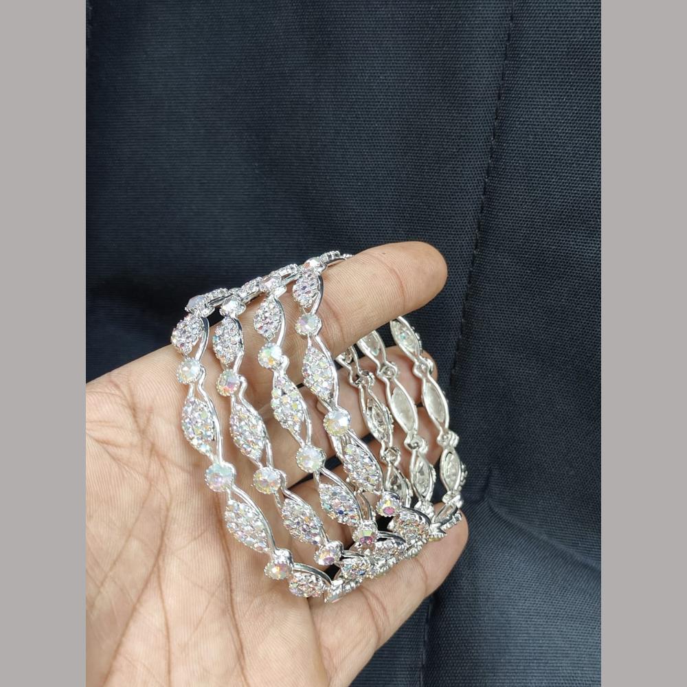 Pooja Bangles Rhodium Plated Austrian Stone Bangle Set