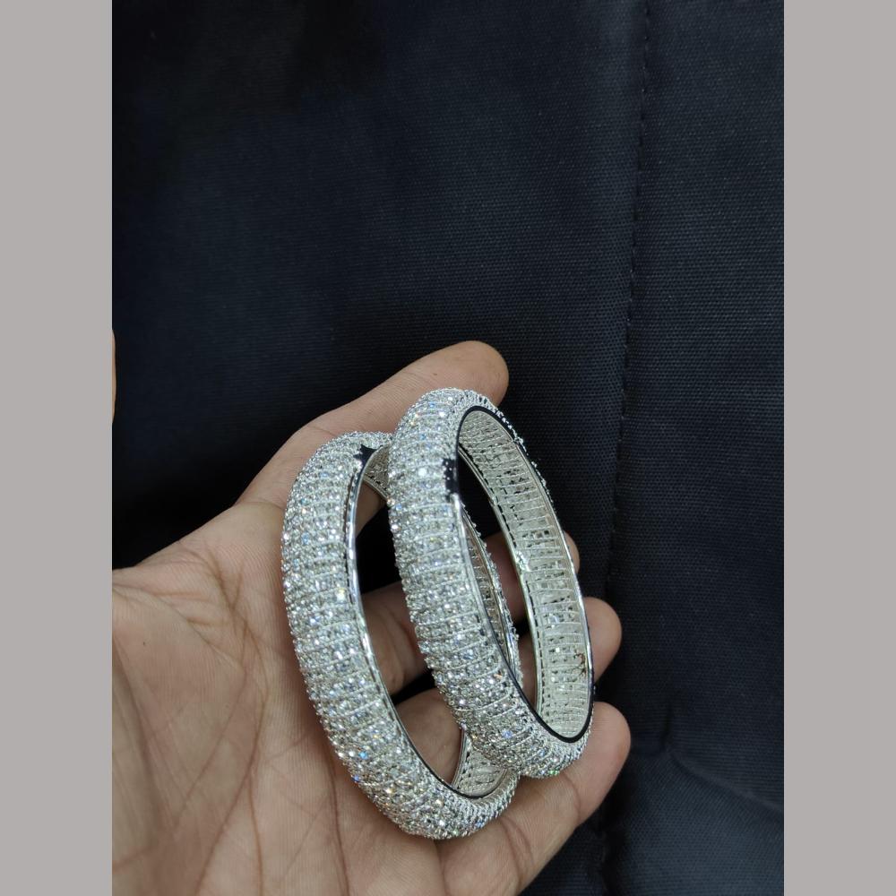 Pooja Bangles Rhodium Plated Austrian Stone Bangle Set