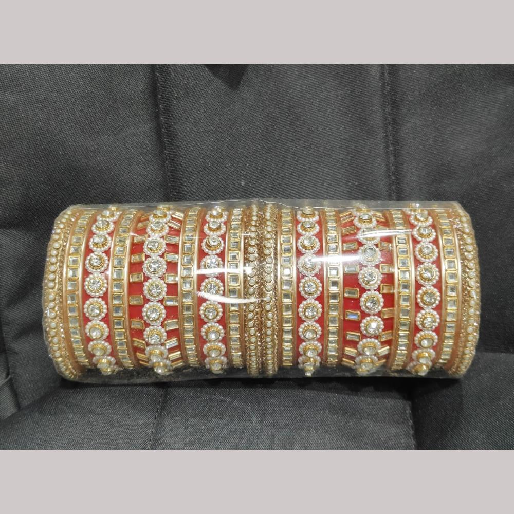 Pooja Bangles Stylish Austrian Stone And Pearl Bangles Set