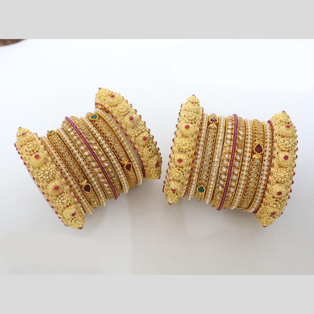 Pooja Bangles Elegant Pota Stone And Pearl Bangles Set