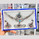 Pooja Bangles Handcrafted Oxidised Pota Stone Necklace Set