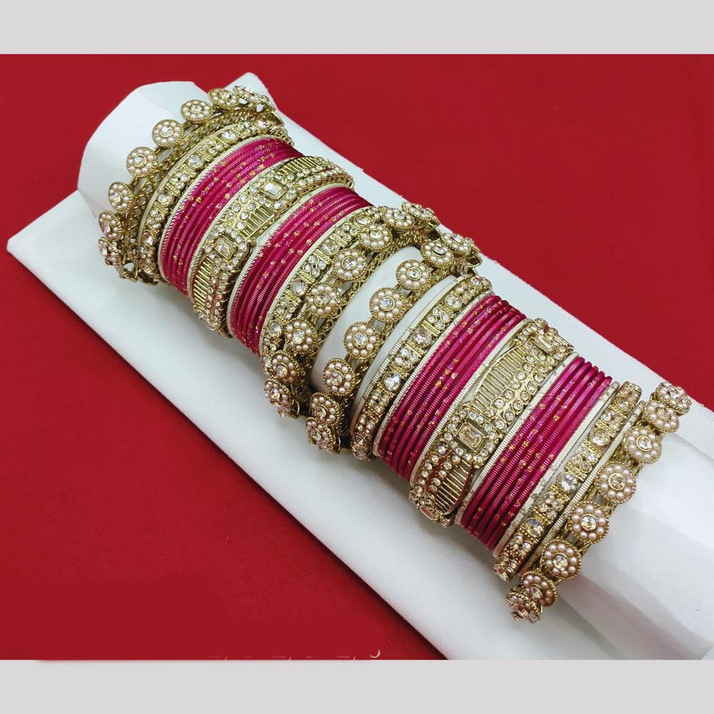 Pooja Bangles Ethnic Austrian Stone And Pearl Bangles Set