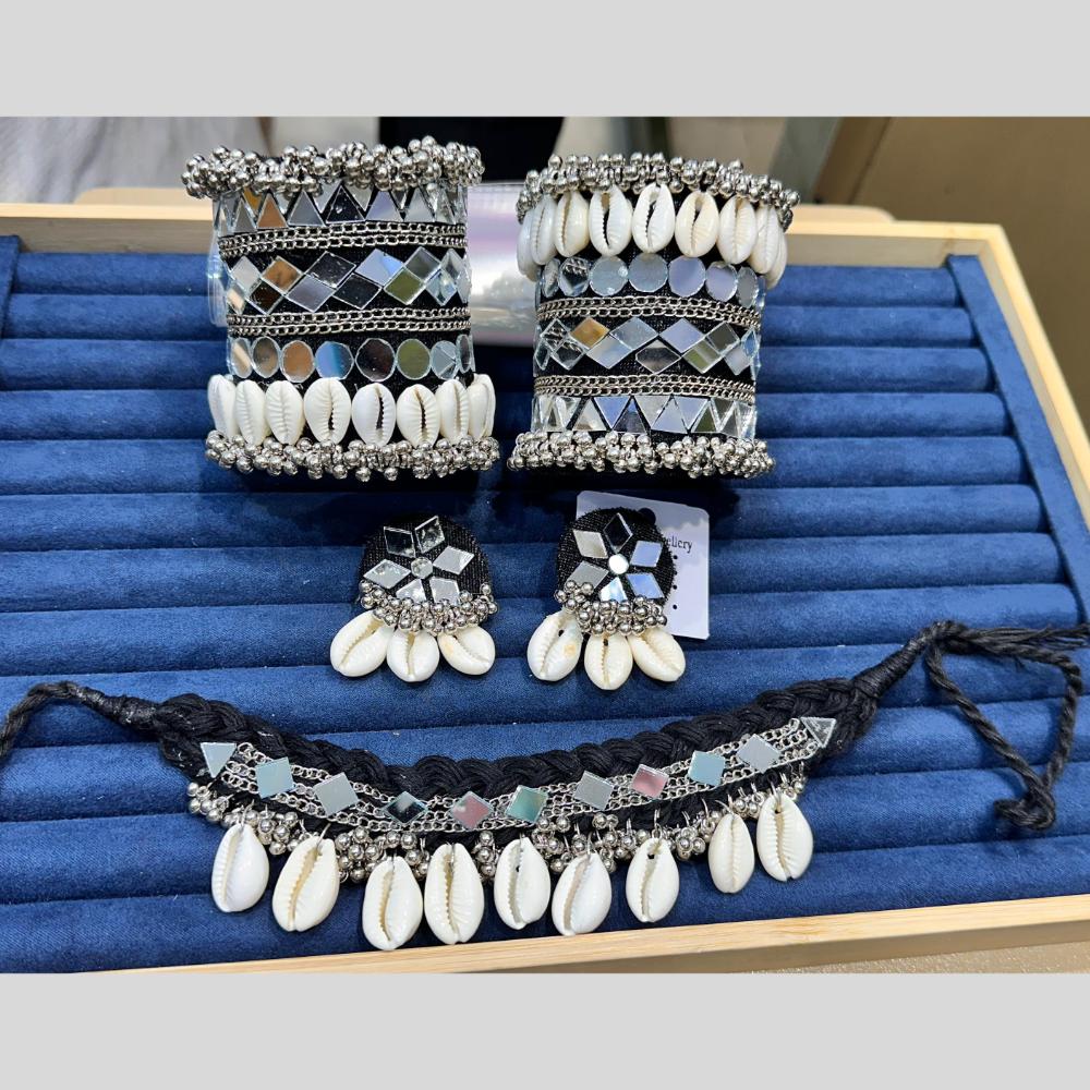 Pooja Bangles Oxidised Plated Mirror And Shell Ghungroo Combo Set