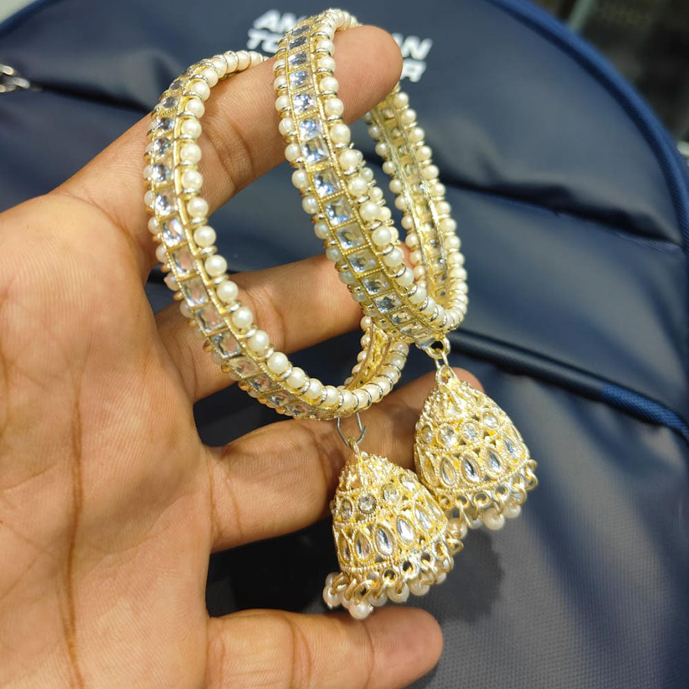 Pooja Bangles Shine Divine Kundan Stone And Pearl Bangles Set