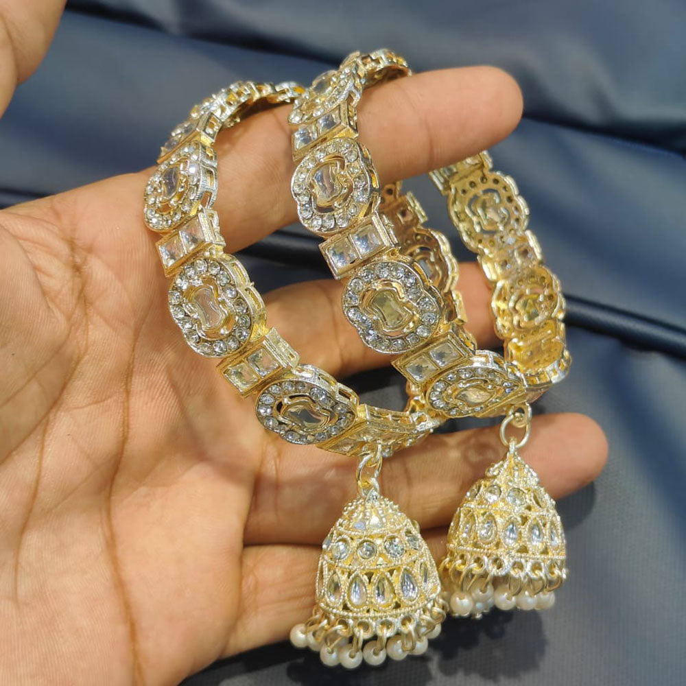 Pooja Bangles Shine Divine Kundan Stone And Pearl Bangles Set
