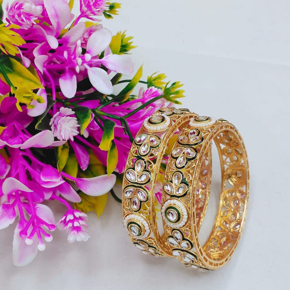 Pooja Bangles Shine Divine Kundan Stone And Pearl Bangles Set