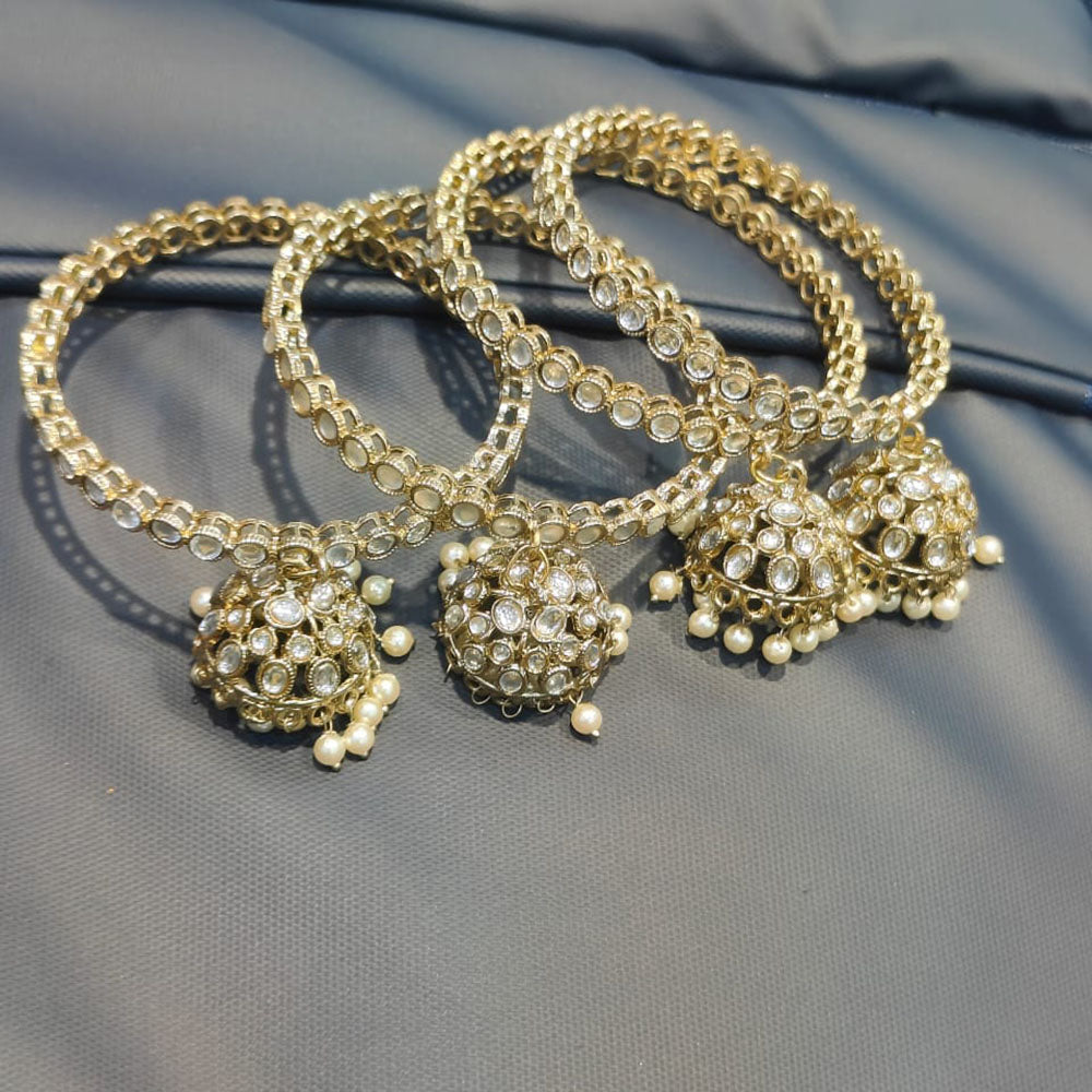 Pooja Bangles Shine Divine Kundan Stone And Pearl Bangles Set