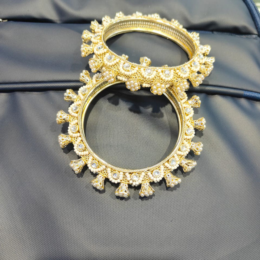 Pooja Bangles Shine Divine Kundan Stone And Pearl Bangles Set