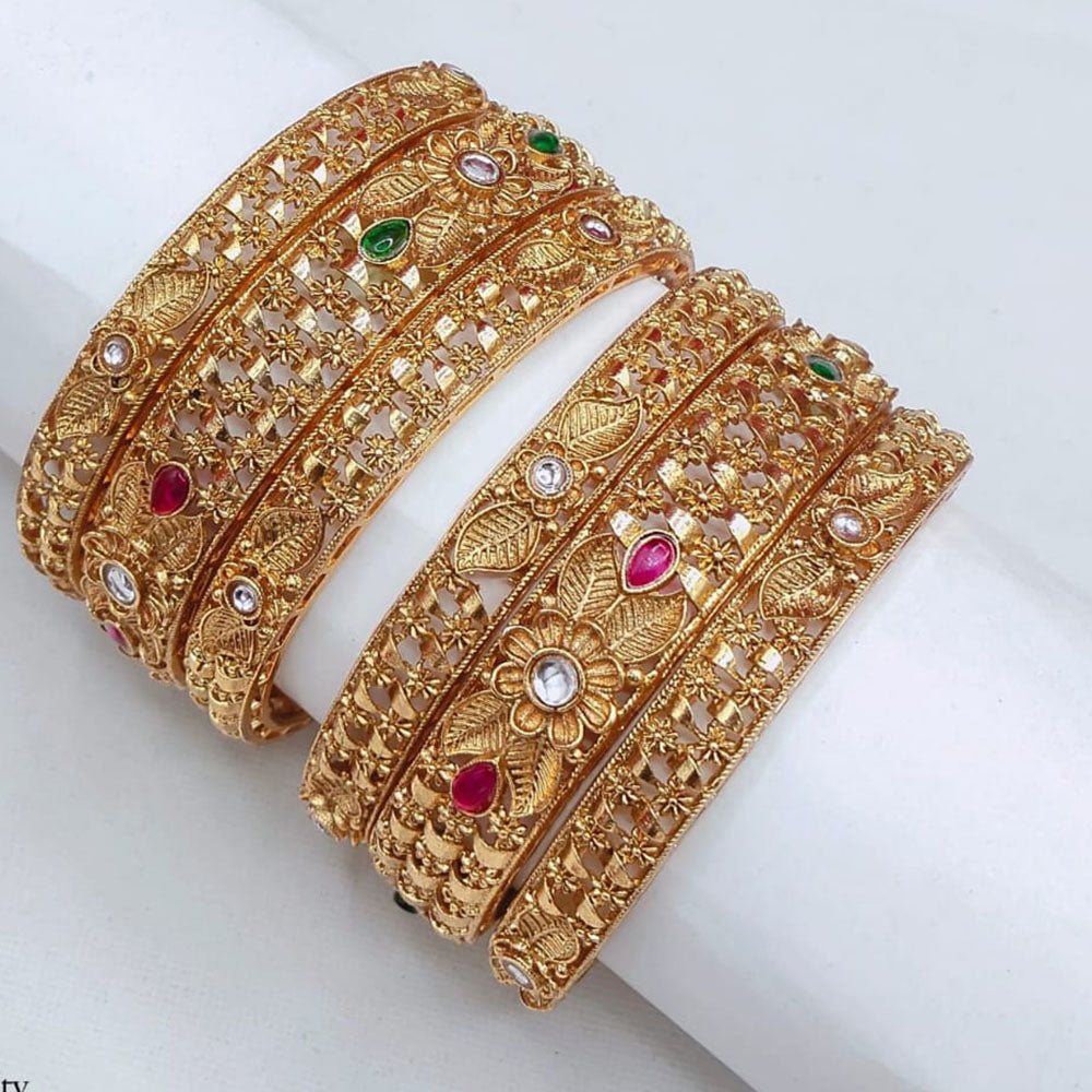 Pooja Bangles Heritage Glam Pota Stone And Kundan Bangles Set