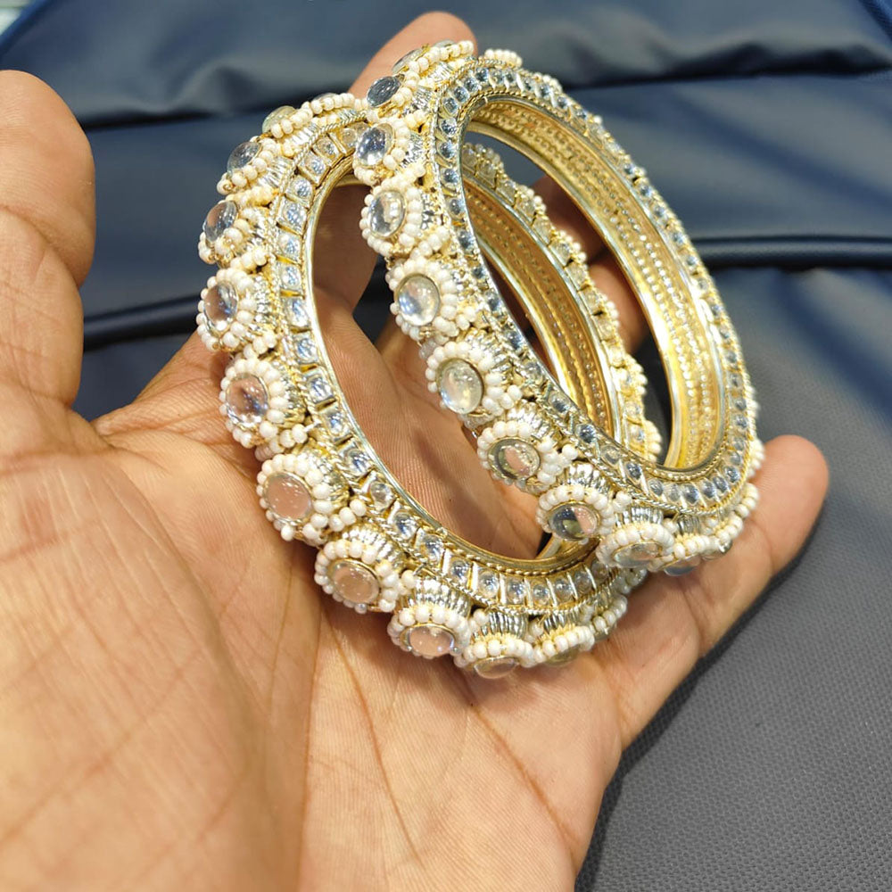 Pooja Bangles Shine Divine Kundan Stone And Pearl Bangles Set
