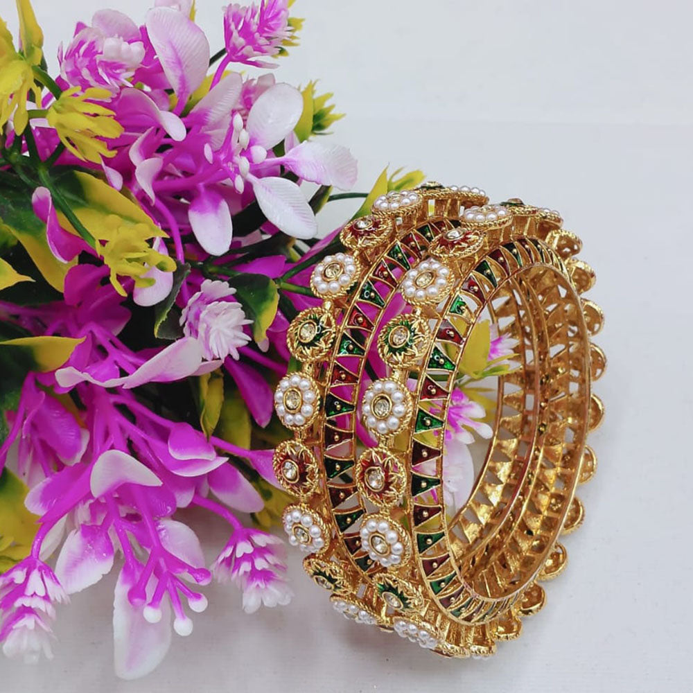 Pooja Bangles Shine Divine Kundan Stone And Pearl Bangles Set