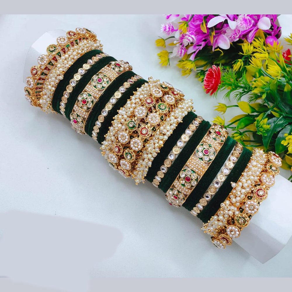 Pooja Bangles Elegant Shine Kundan Stone And Pearl Bangle Set