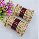 Pooja Bangles Elegant Shine Kundan Stone And Pearl Bangle Set