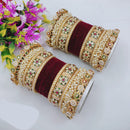 Pooja Bangles Elegant Shine Kundan Stone And Pearl Bangle Set