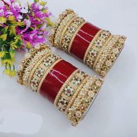 Pooja Bangles Elegant Shine Kundan Stone And Pearl Bangle Set