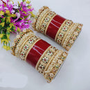 Pooja Bangles Elegant Shine Kundan Stone And Pearl Bangle Set