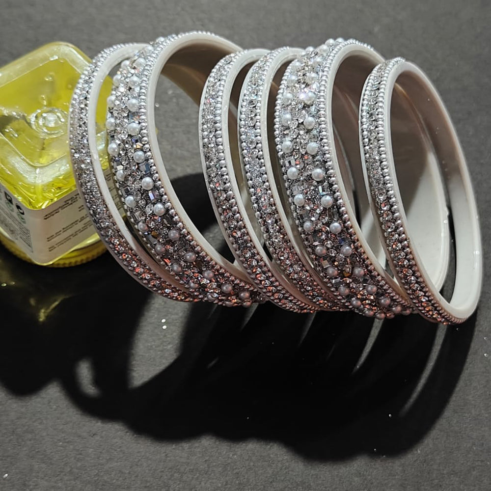Pooja Bangles Shine  And Serenity Pearl And Austrain Stone Bangle Set