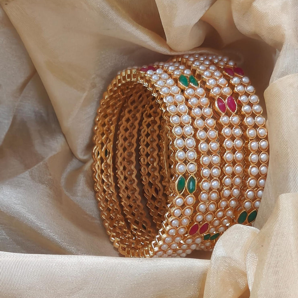 Pooja Bangles Pota And Pearl Bangles For Women Stylish Gold Plated Set For Daily  And Occasion Wear