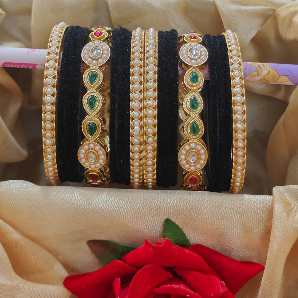 Pooja Bangles Designer Pota And Pearls Velvet Bangles Luxurious Gold Plated Set For Festive Occasions