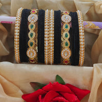 Pooja Bangles Designer Pota And Pearls Velvet Bangles Luxurious Gold Plated Set For Festive Occasions