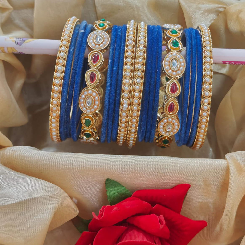 Pooja Bangles Designer Pota And Pearls Velvet Bangles Luxurious Gold Plated Set For Festive Occasions