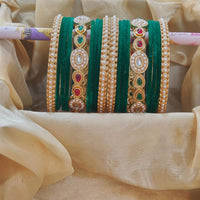 Pooja Bangles Designer Pota And Pearls Velvet Bangles Luxurious Gold Plated Set For Festive Occasions