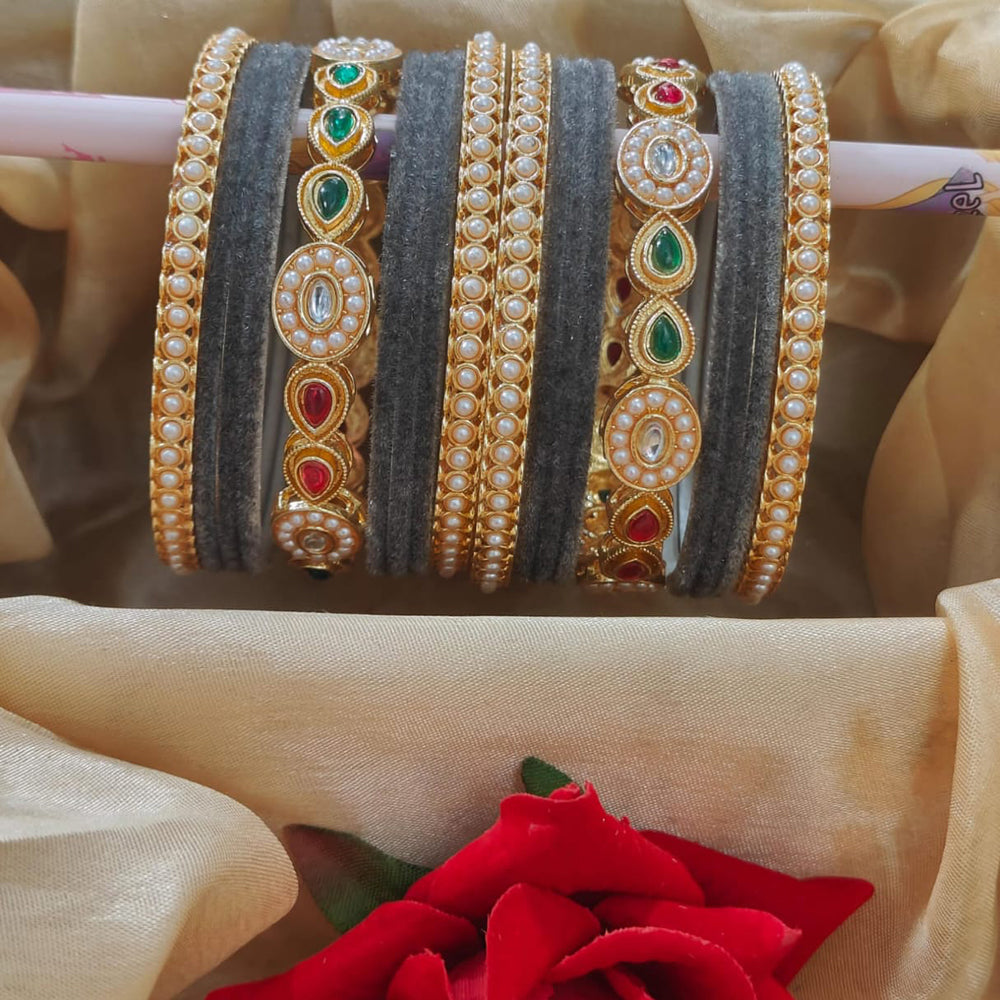 Pooja Bangles Designer Pota And Pearls Velvet Bangles Luxurious Gold Plated Set For Festive Occasions