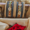 Pooja Bangles Designer Pota And Pearls Velvet Bangles Luxurious Gold Plated Set For Festive Occasions