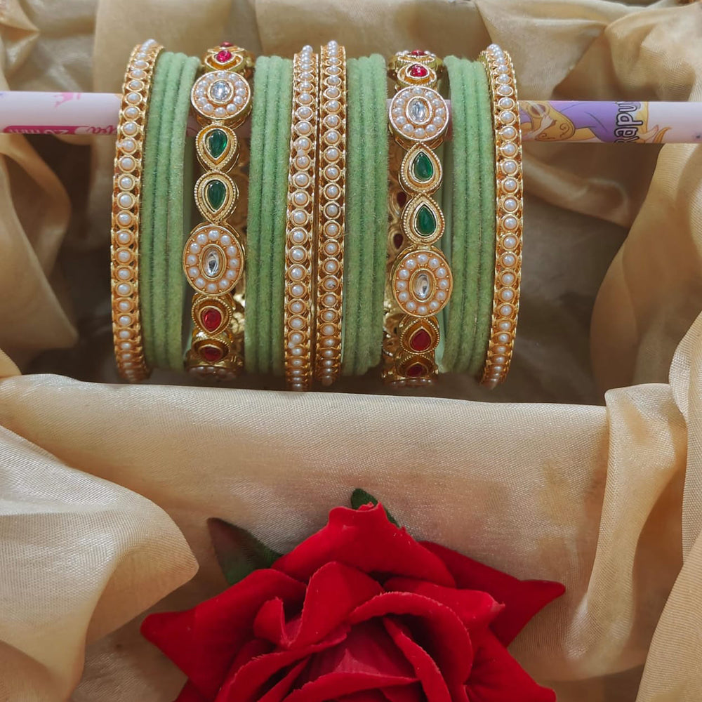 Pooja Bangles Designer Pota And Pearls Velvet Bangles Luxurious Gold Plated Set For Festive Occasions