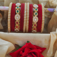 Pooja Bangles Designer Pota And Pearls Velvet Bangles Luxurious Gold Plated Set For Festive Occasions