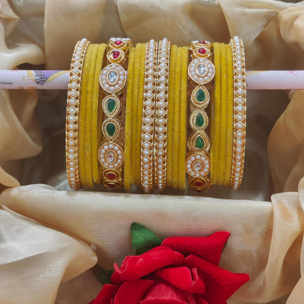 Pooja Bangles Designer Pota And Pearls Velvet Bangles Luxurious Gold Plated Set For Festive Occasions