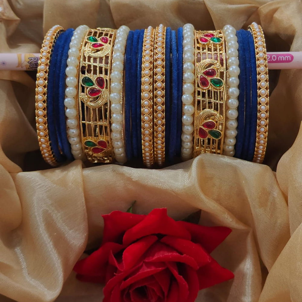 Pooja Bangles Trendy Velvet Bangles Set With Pota And Pearl Work Perfect For Festive And Casual Wear